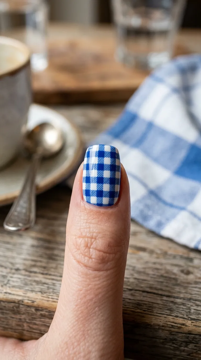 french riviera nails gingham detail squoval