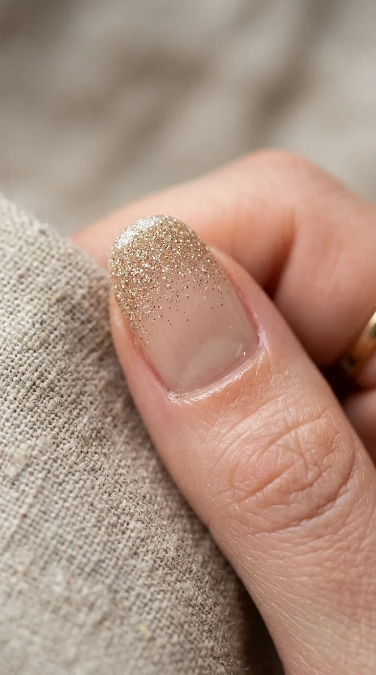 Sandy nude micro-glitter surfside nails close-up