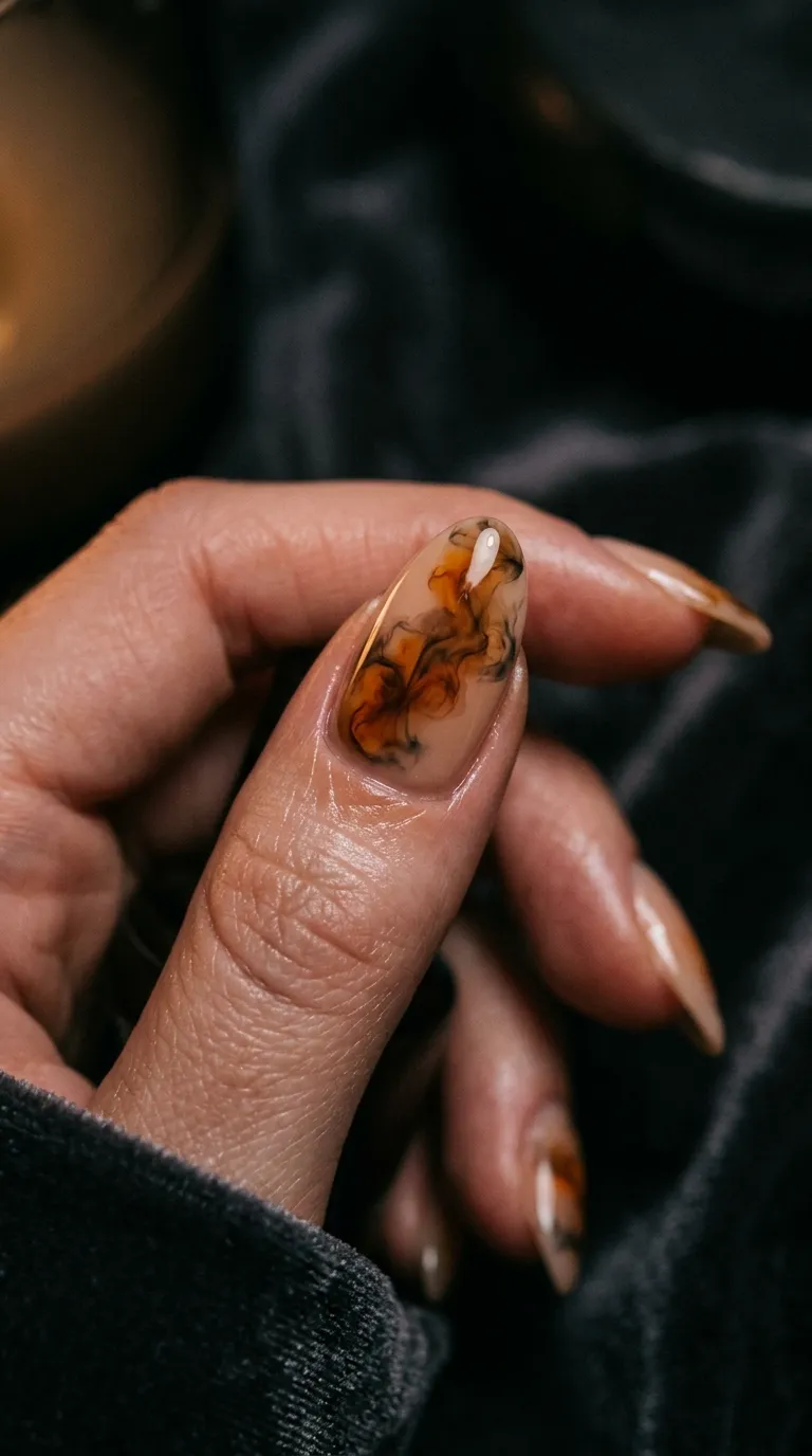 smoky amber blooming gel nails