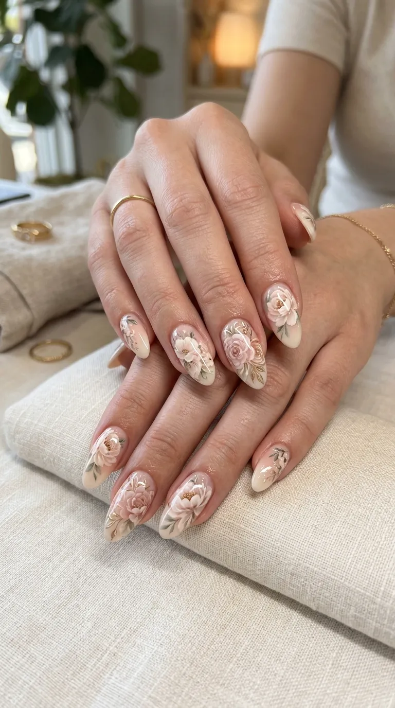 floral blooming gel nails design