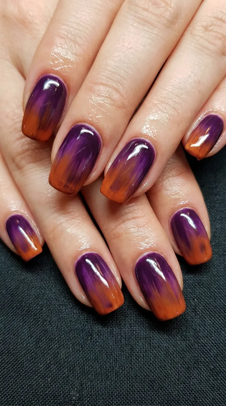 Purple to orange sunset gradient Tame Impala nails