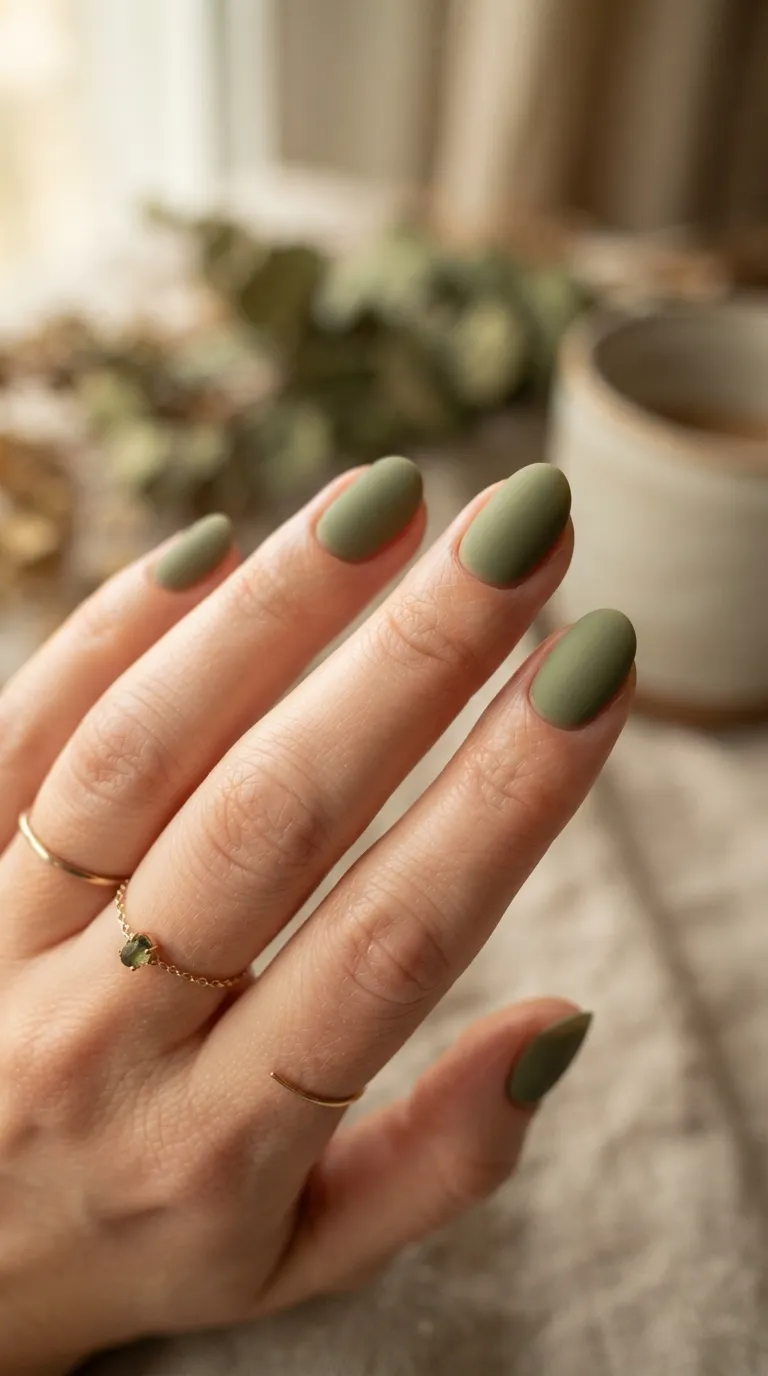 Olive grove green Spain nails, matte finish