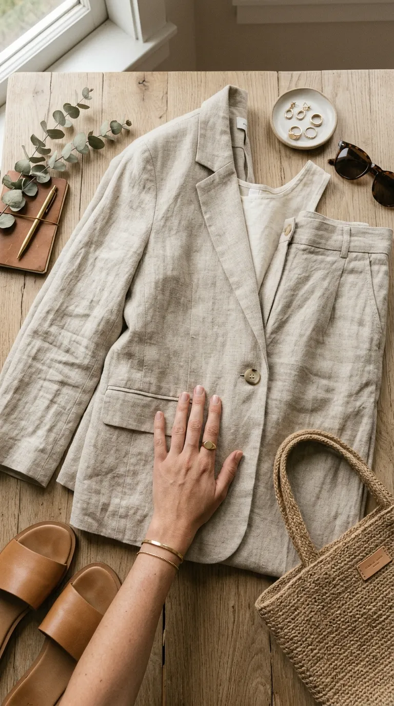 this finish with a neutral outfit flat lay