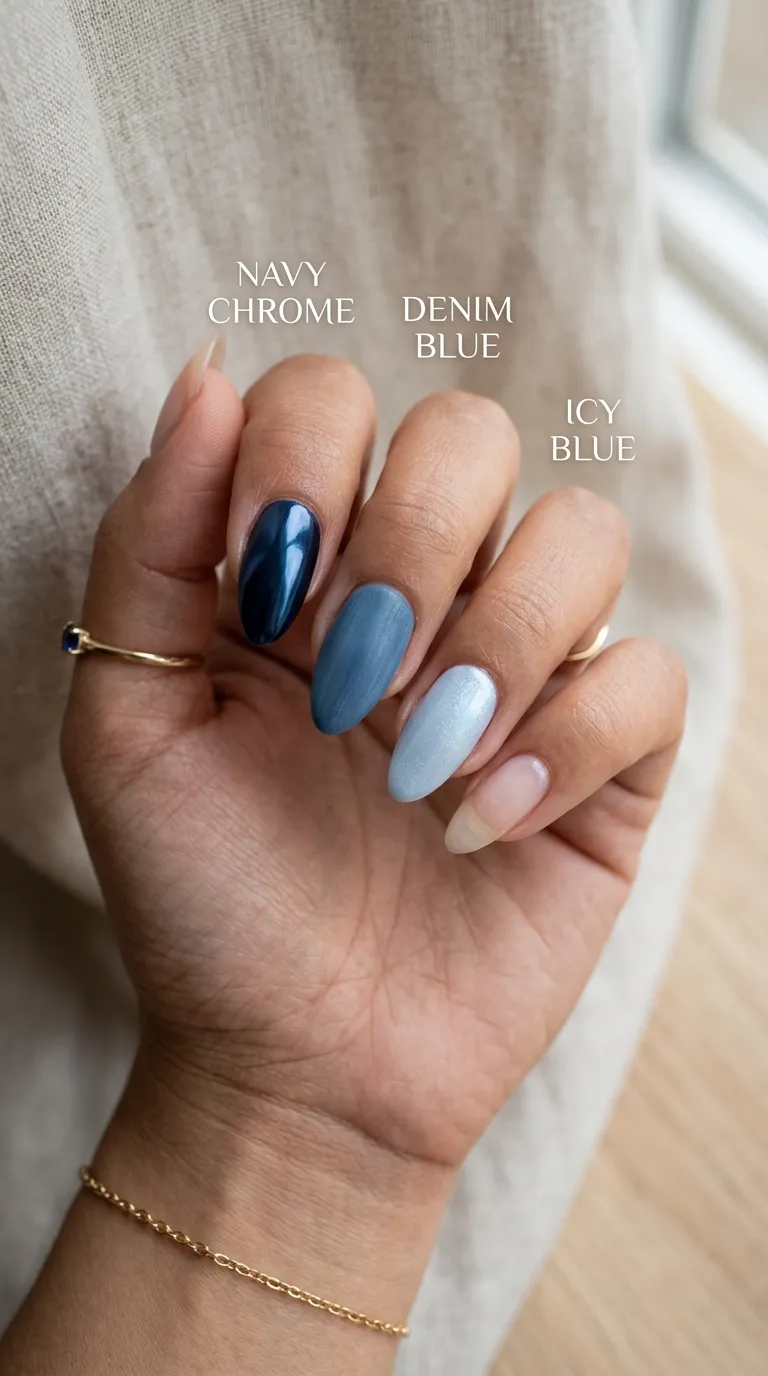 Navy chrome versus denim and icy blue nails