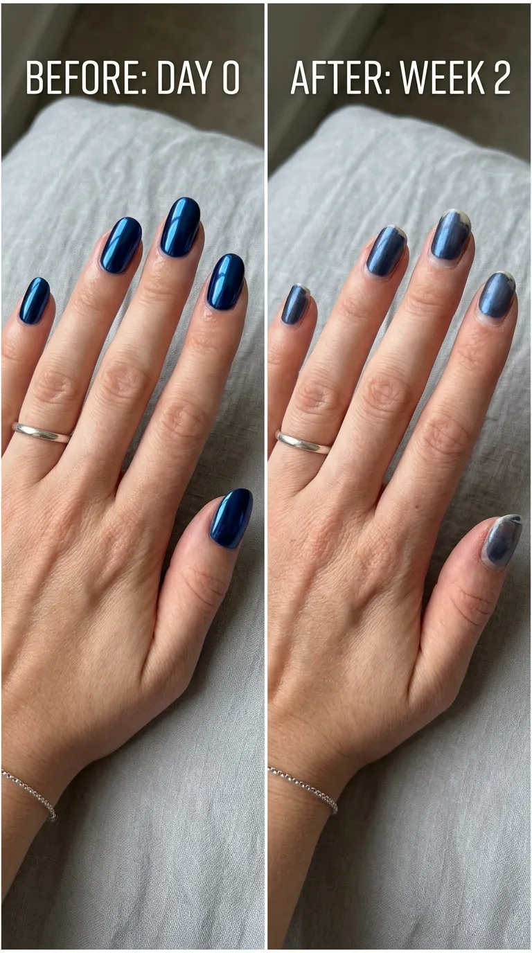 Navy chrome nails durability timeline