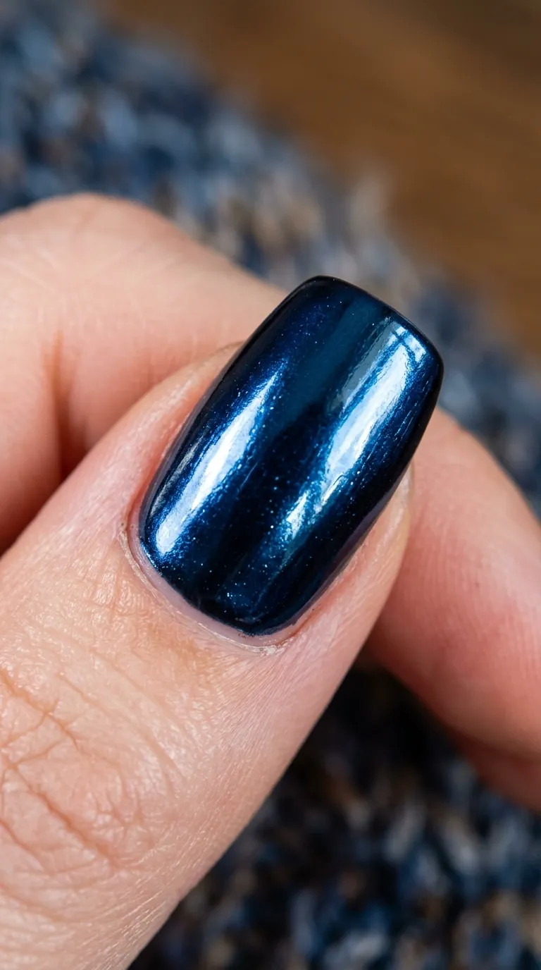 Navy chrome nails close-up texture