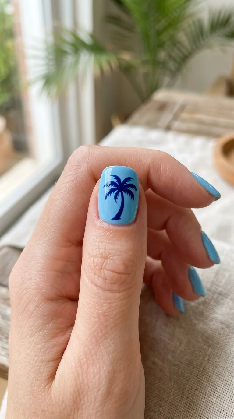 Navy palm silhouette accent surfside nail
