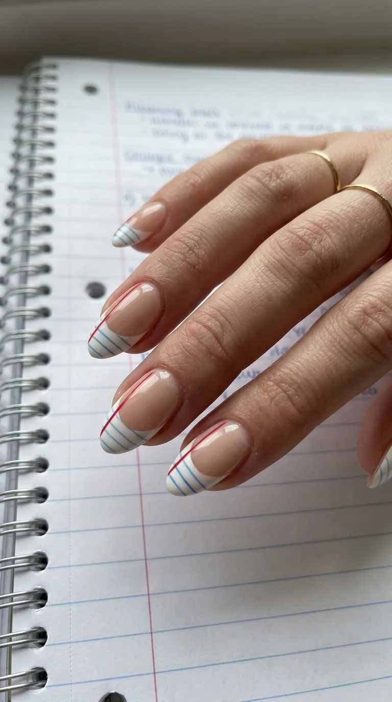 Notebook-line French tip nail design