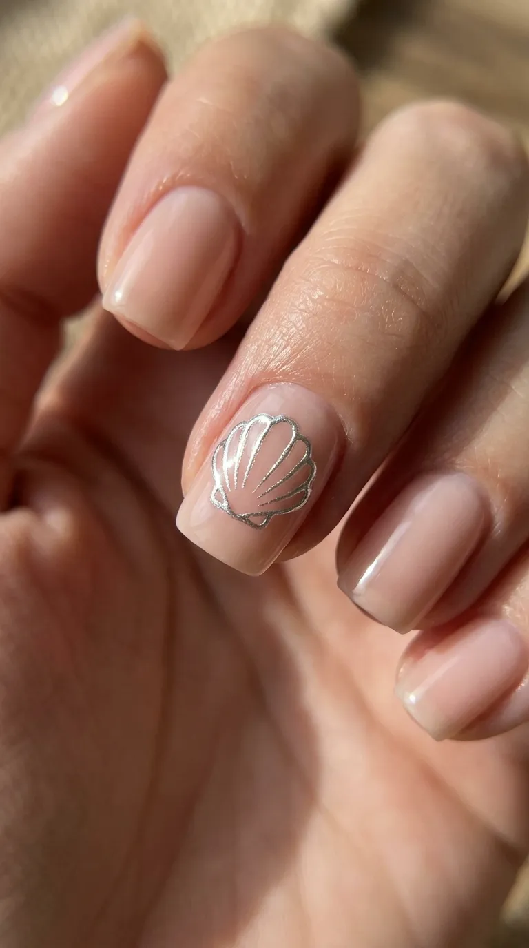 Chrome shell accent surfside nail on a nude manicure
