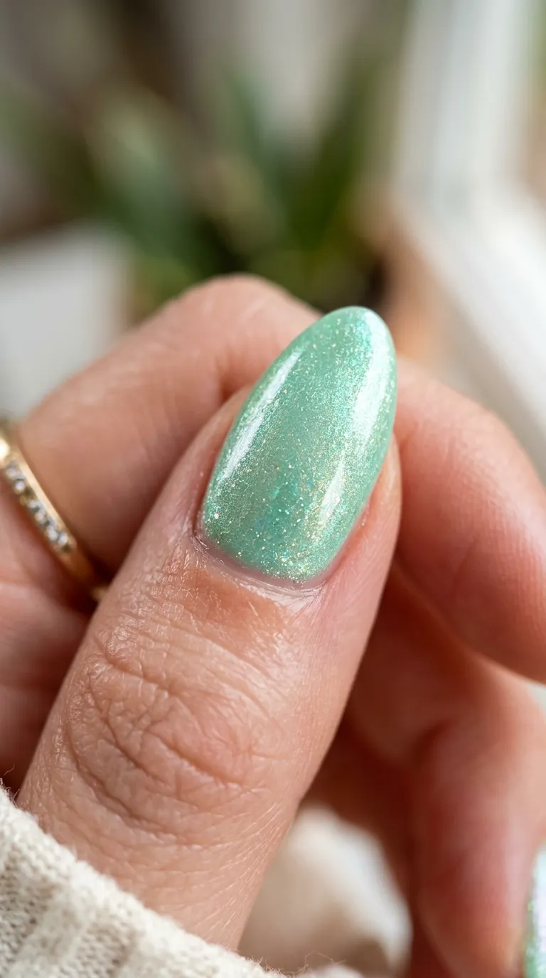 Pearlescent mint green nail finish
