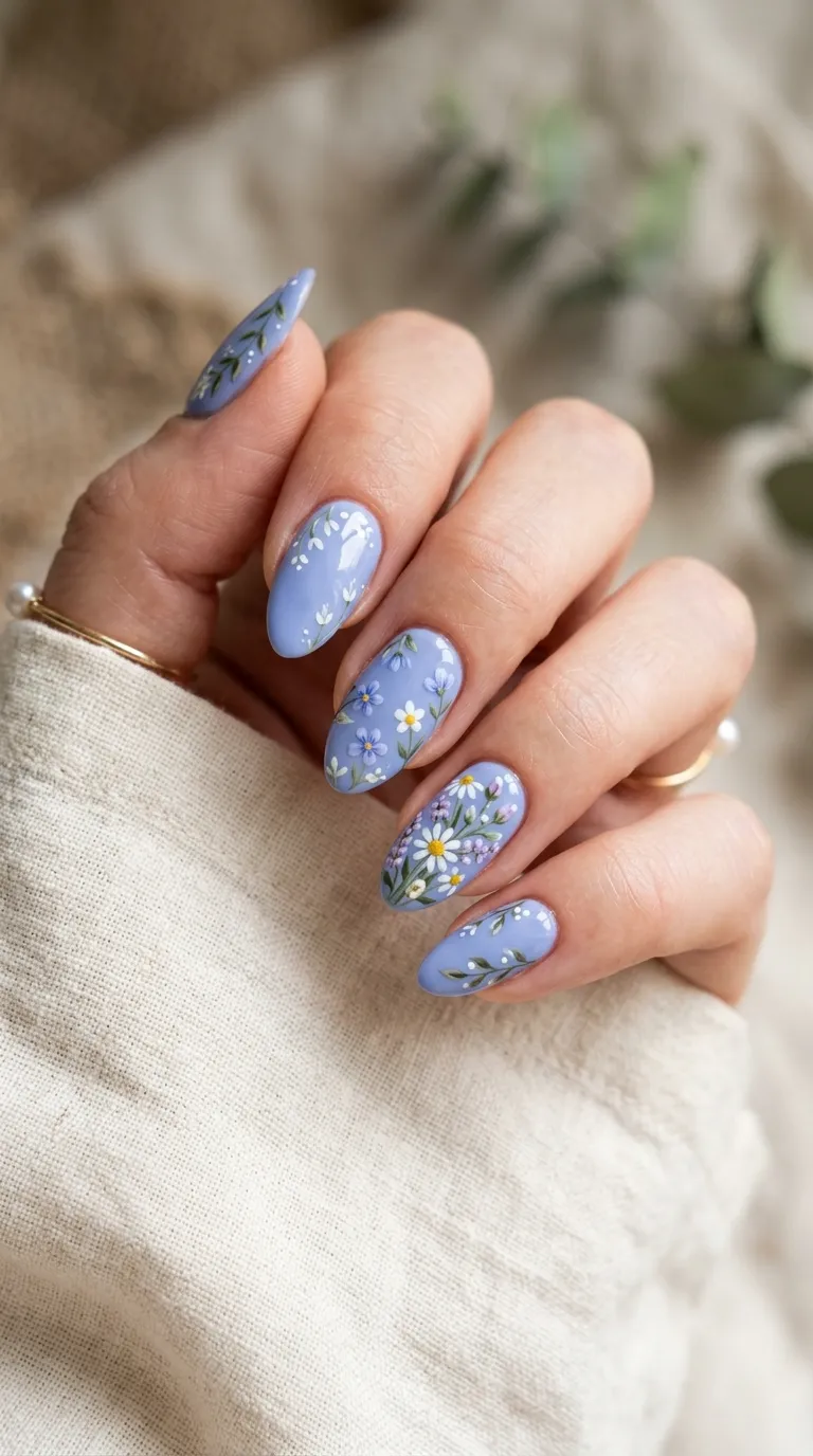 Periwinkle nail art floral details