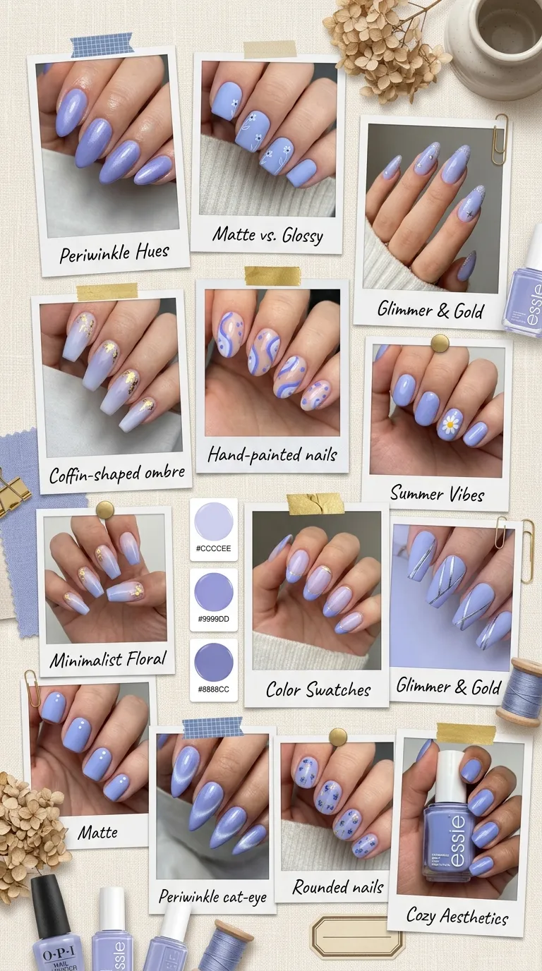 Periwinkle nail variations collage