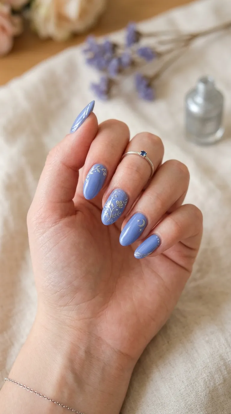 Periwinkle nails silver accent