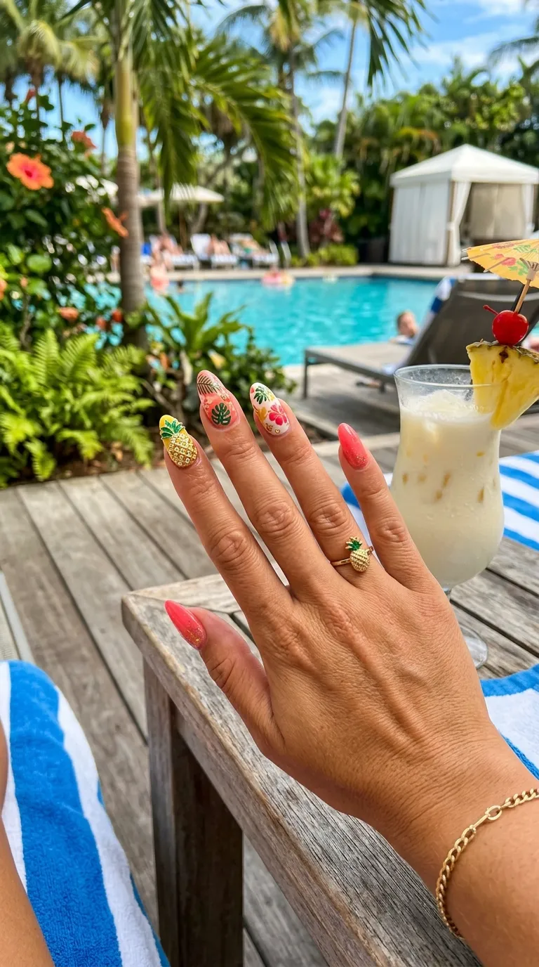 Pineapple charm nail art for a tropical look