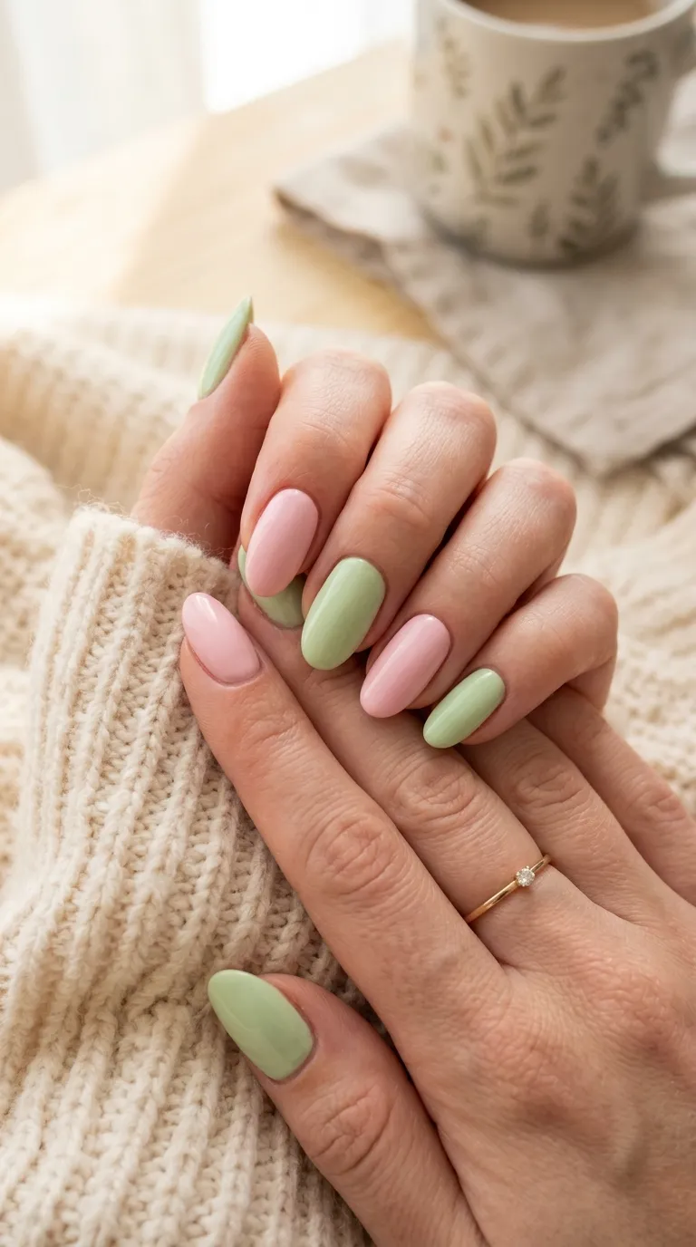 Pistachio and pink duo-tone tropicoqueta nails