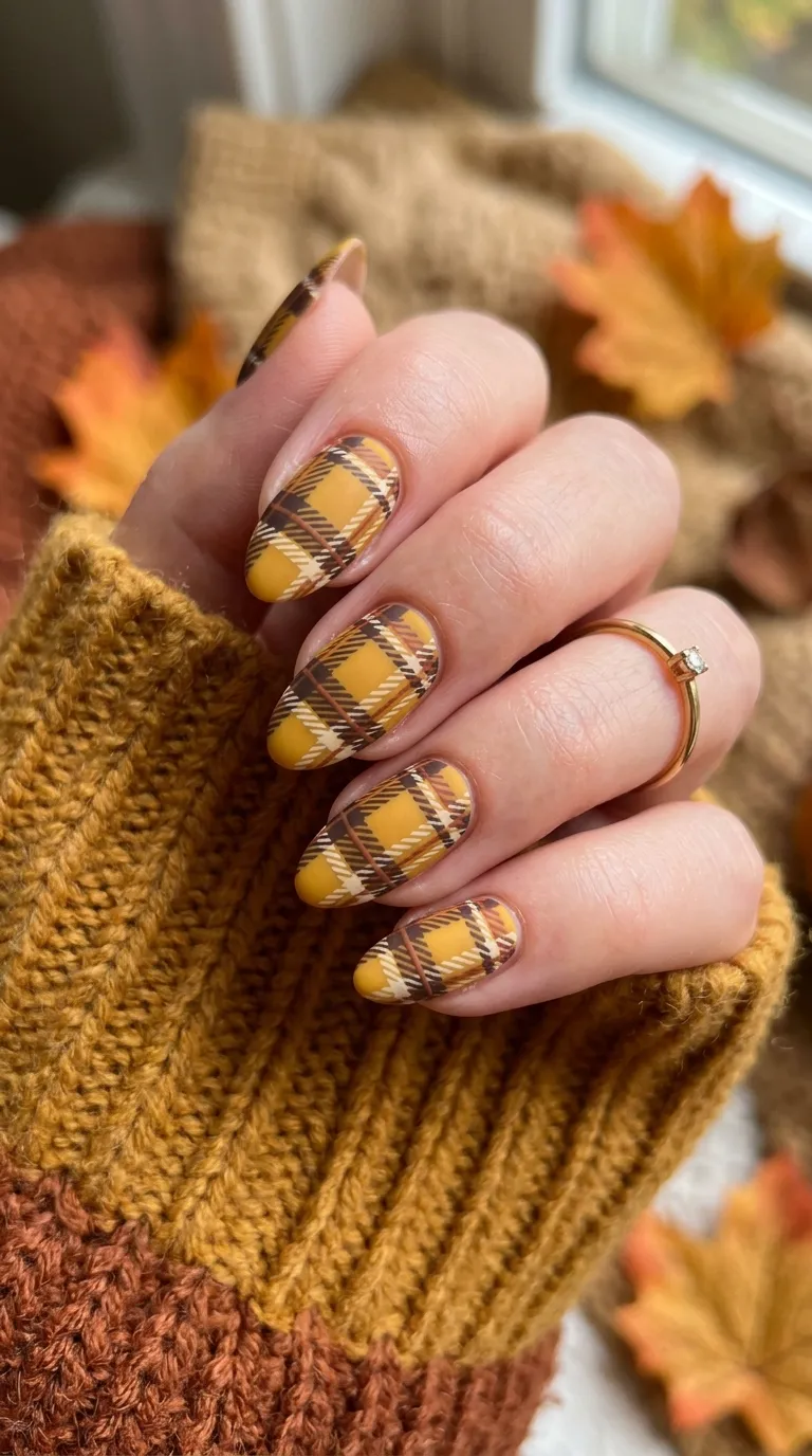 plaid nails fall color palette