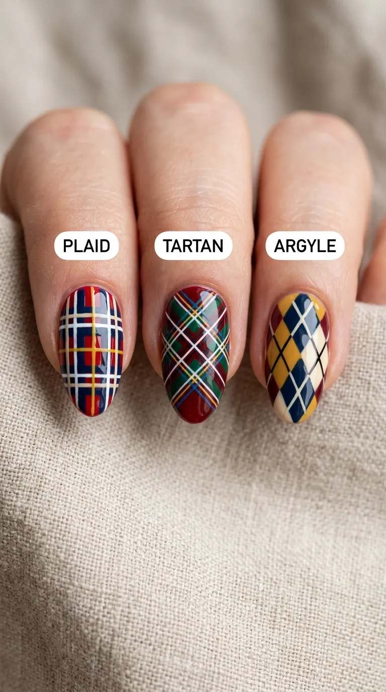 plaid nails vs argyle vs tartan comparison