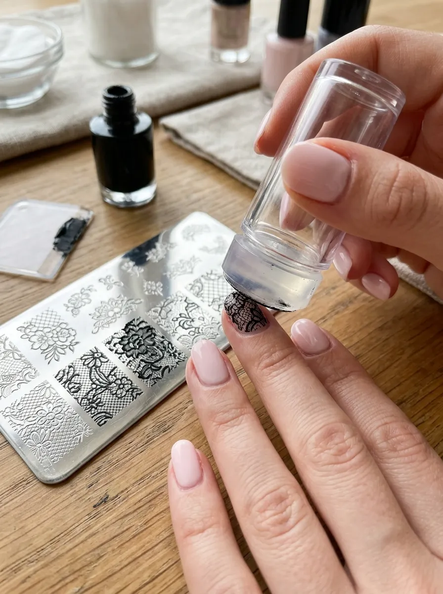 lace stamping plate nail art technique