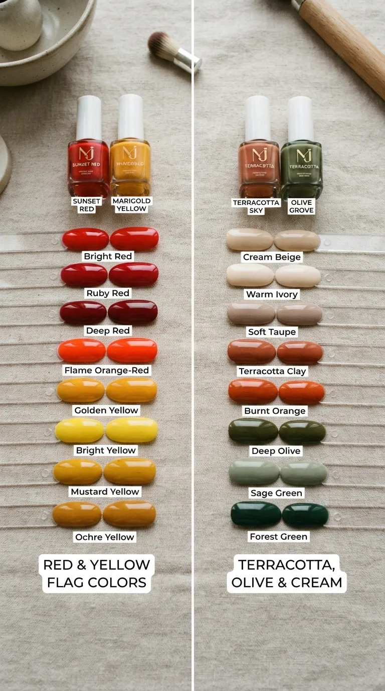 Split color swatches for World Cup and Mediterranean Spain nails