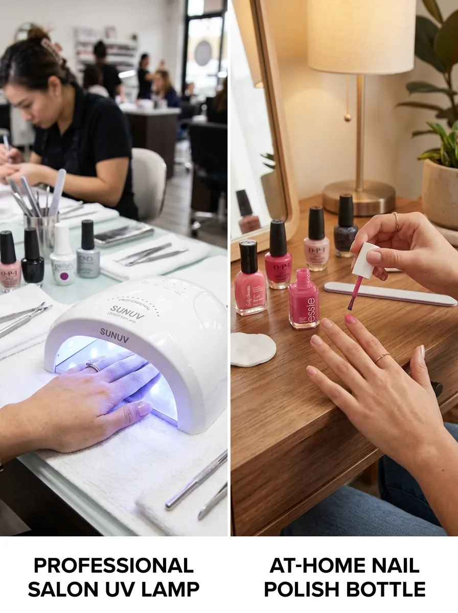 salon gel lamp vs DIY syrup nails polish bottle
