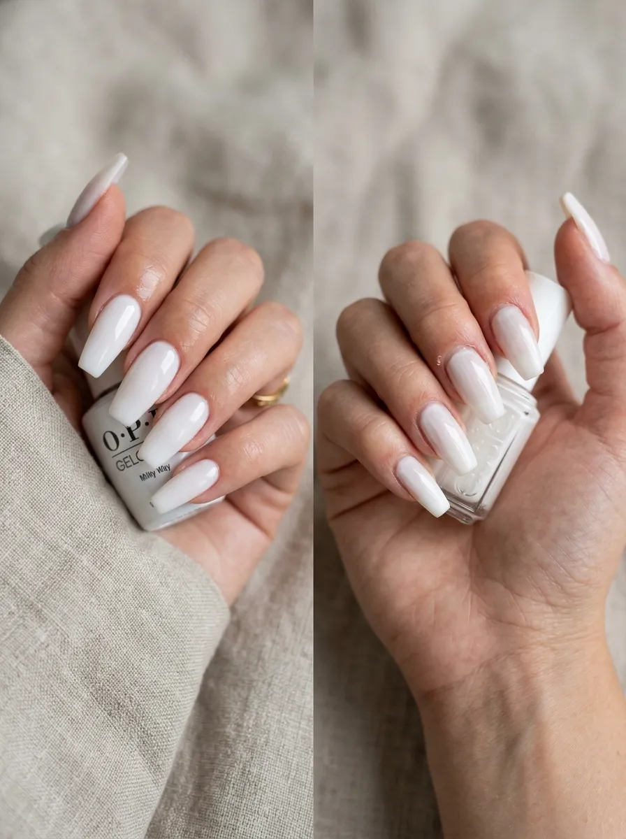 salon gel milky nails versus at-home polish milky nails comparison