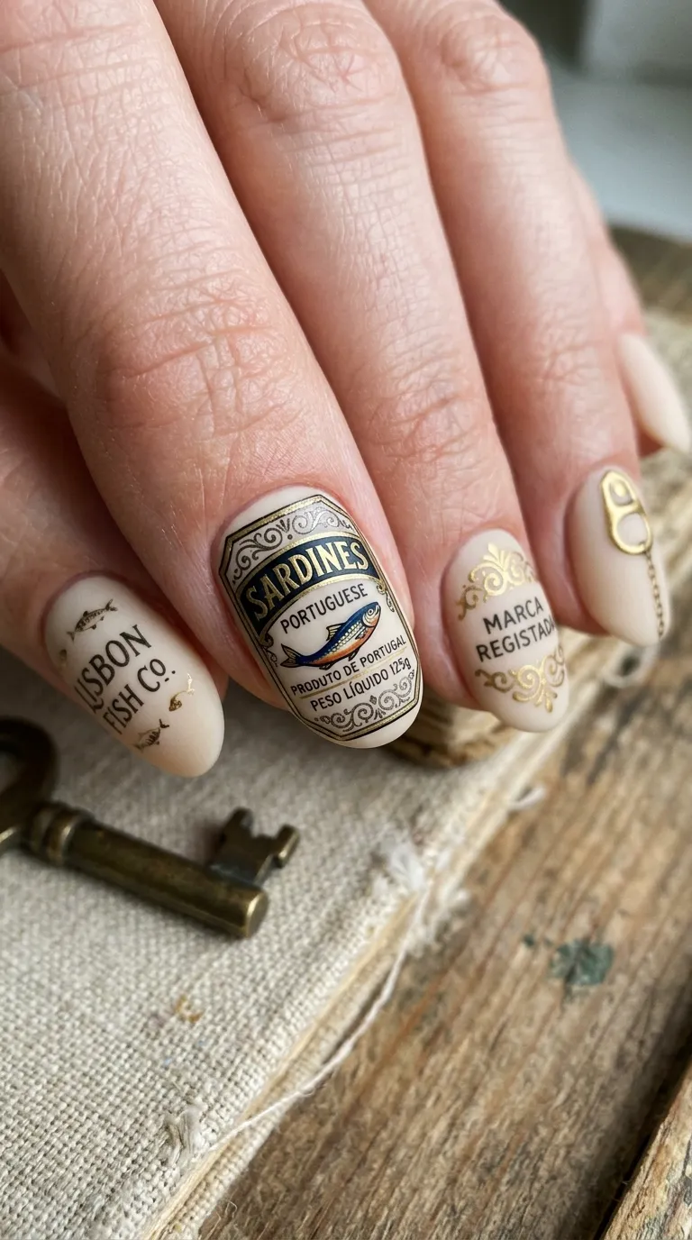 Sardine tin nail art detail