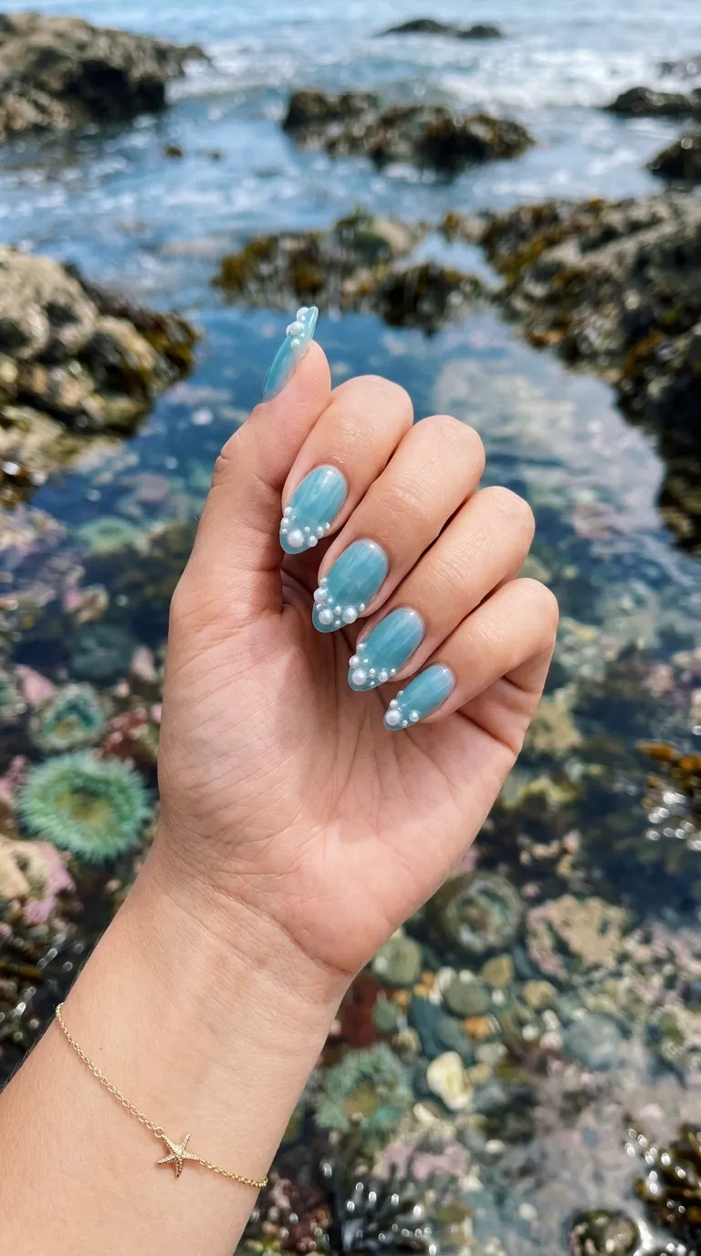 Tide Pool combo: sea-glass blue with scattered pearls