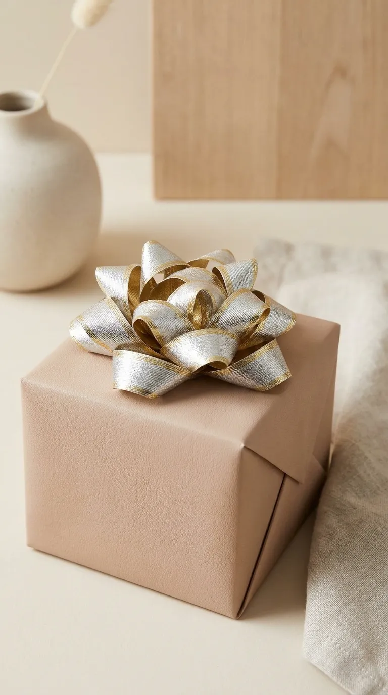 Silver and gold bow on nude base