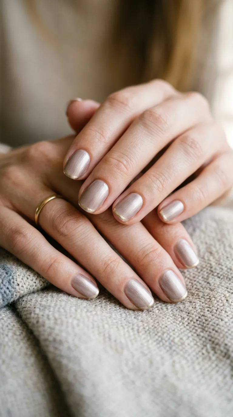 Taupe metallic micro french manicure