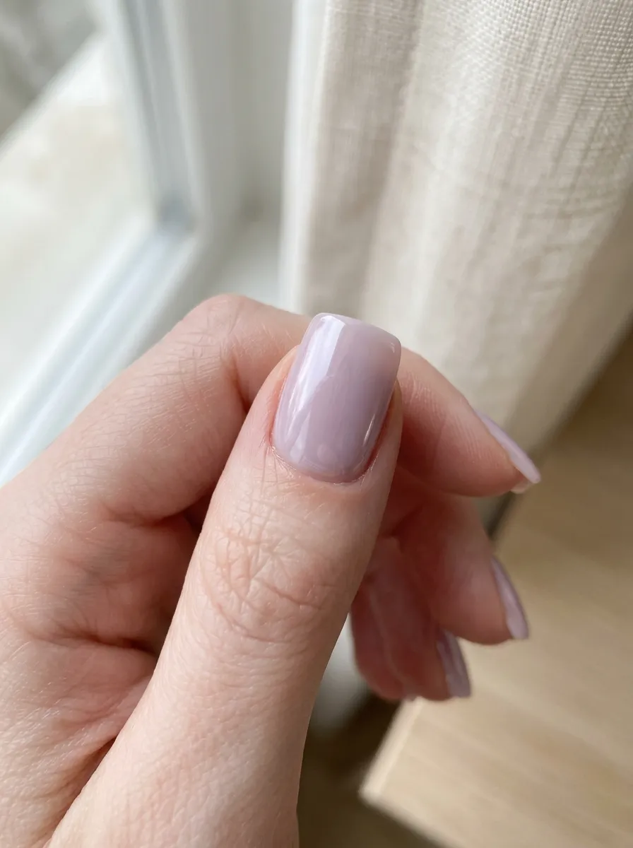 milky lavender square nail detail