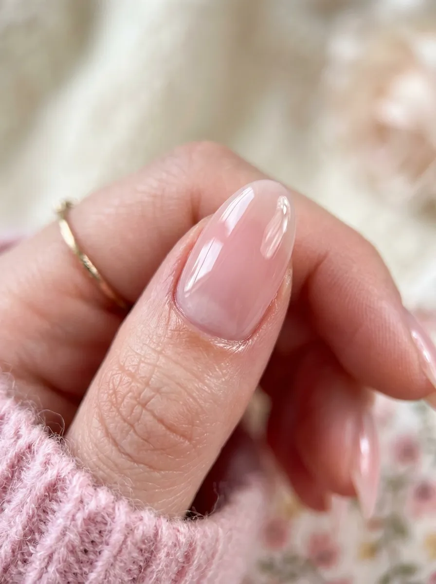 strawberry milk nails detail close-up