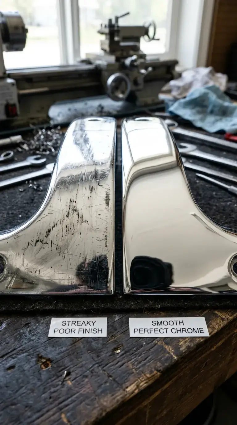 Streaky versus smooth icy blue chrome finish comparison