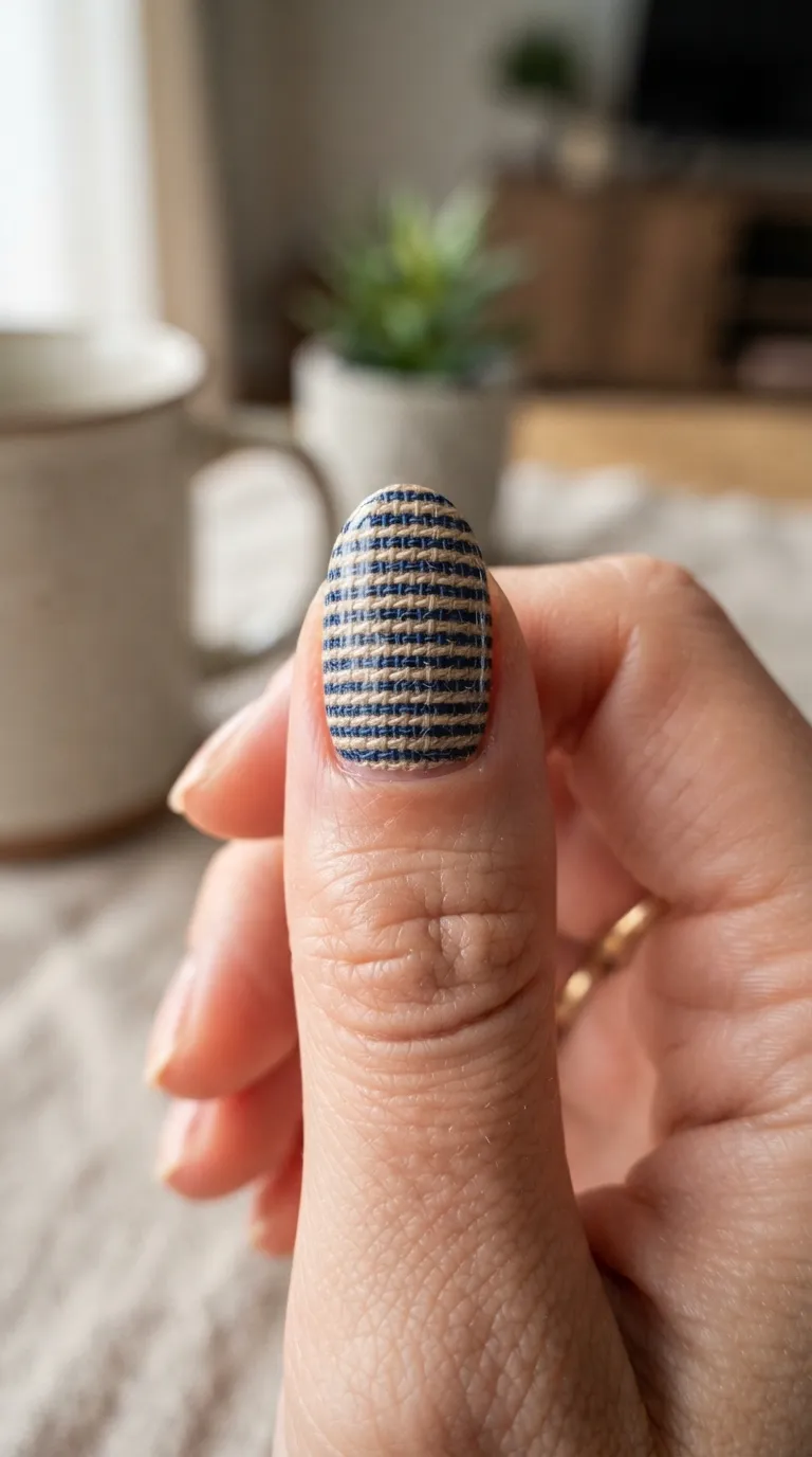 Espadrille stripe accent Spain nail in jute beige and navy