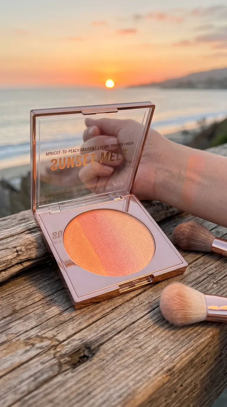 Sunset Melt combo: apricot-to-peach gradient with pearl powder
