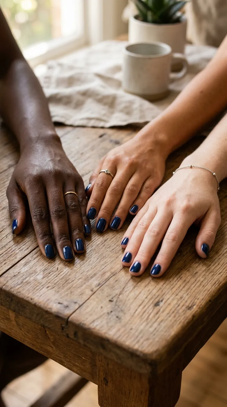 Midnight blue nails on different skin tones