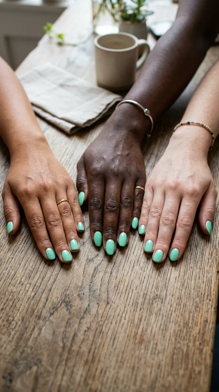 Mint green nails on different skin tones