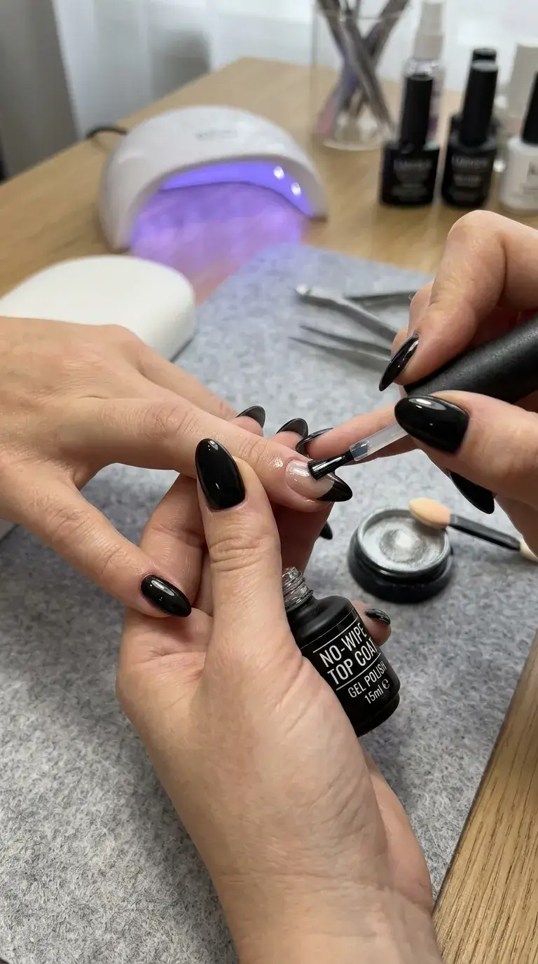 No-wipe top coat applied before chrome powder