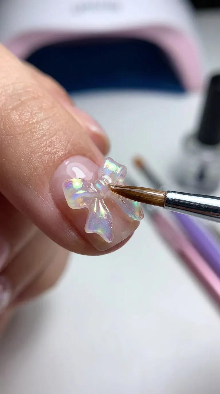 Top coat sealing bow charm on nail