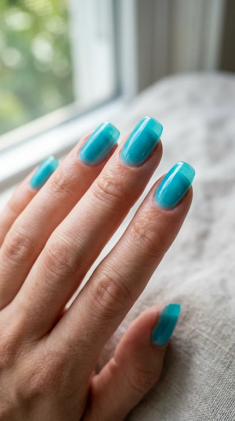 Glazed jelly aqua surfside nails, translucent finish