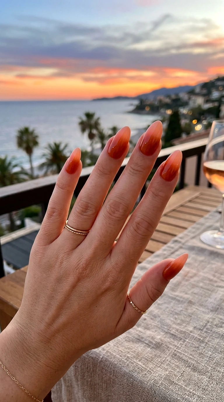 august nail ideas - Burnt orange ombre nails