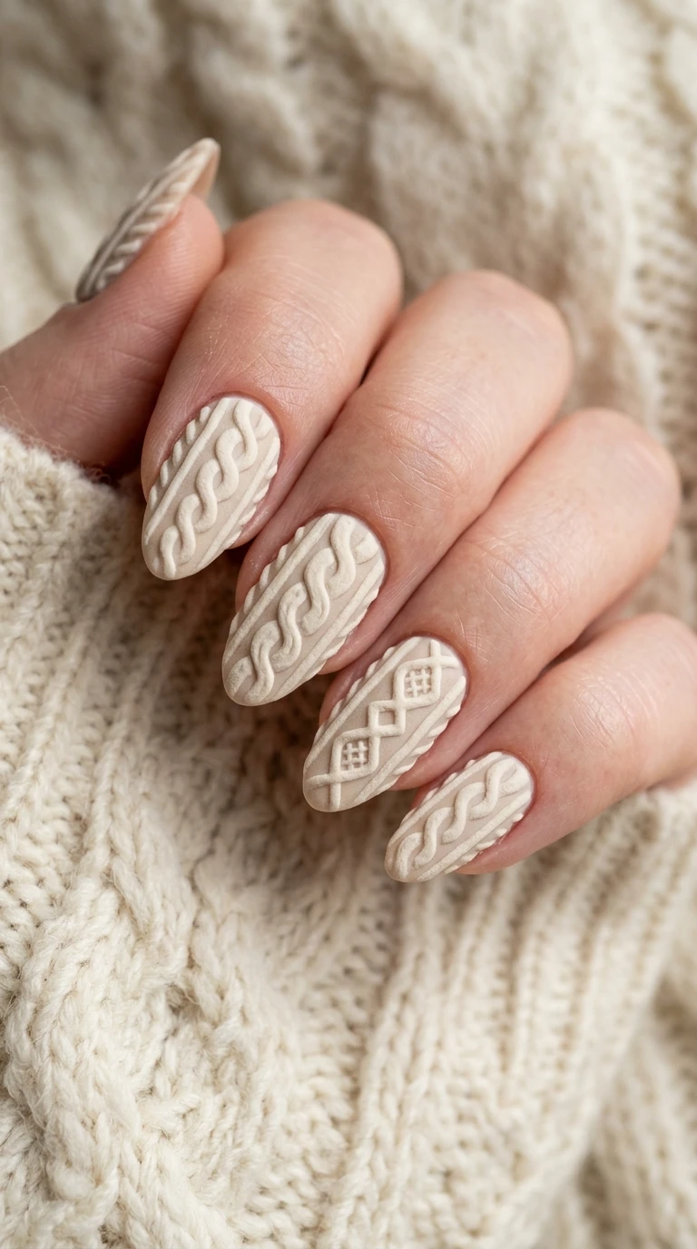 fall nail designs - Cable-knit nail art design