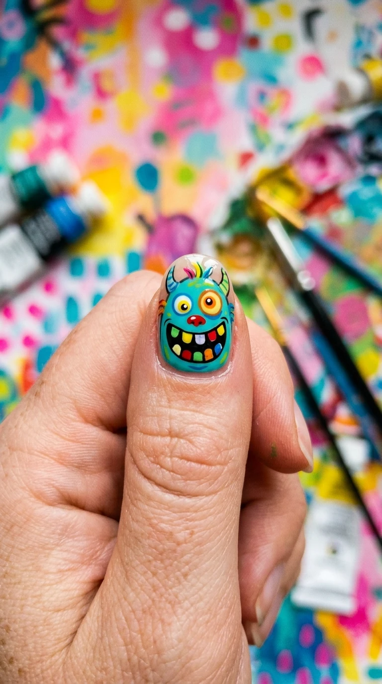 goofy nails - Cartoon monster face on nail