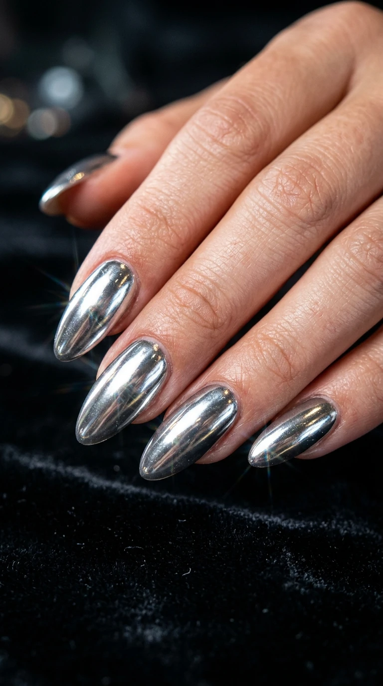 karol g nails - Chrome silver nail set
