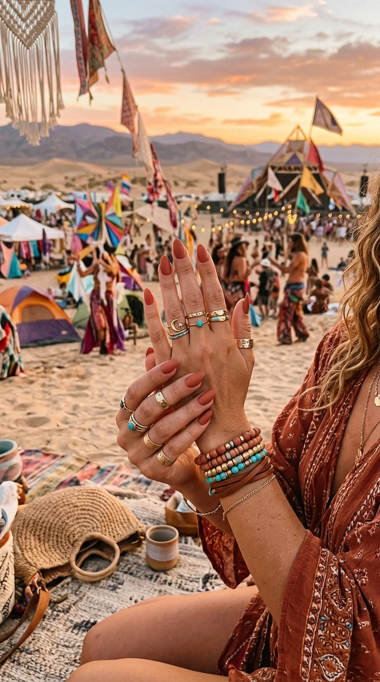 festival nails - Desert terracotta solid nails