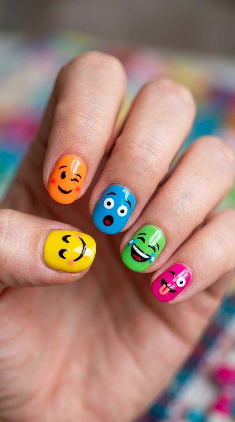 goofy nails - Emoji face nail art close-up
