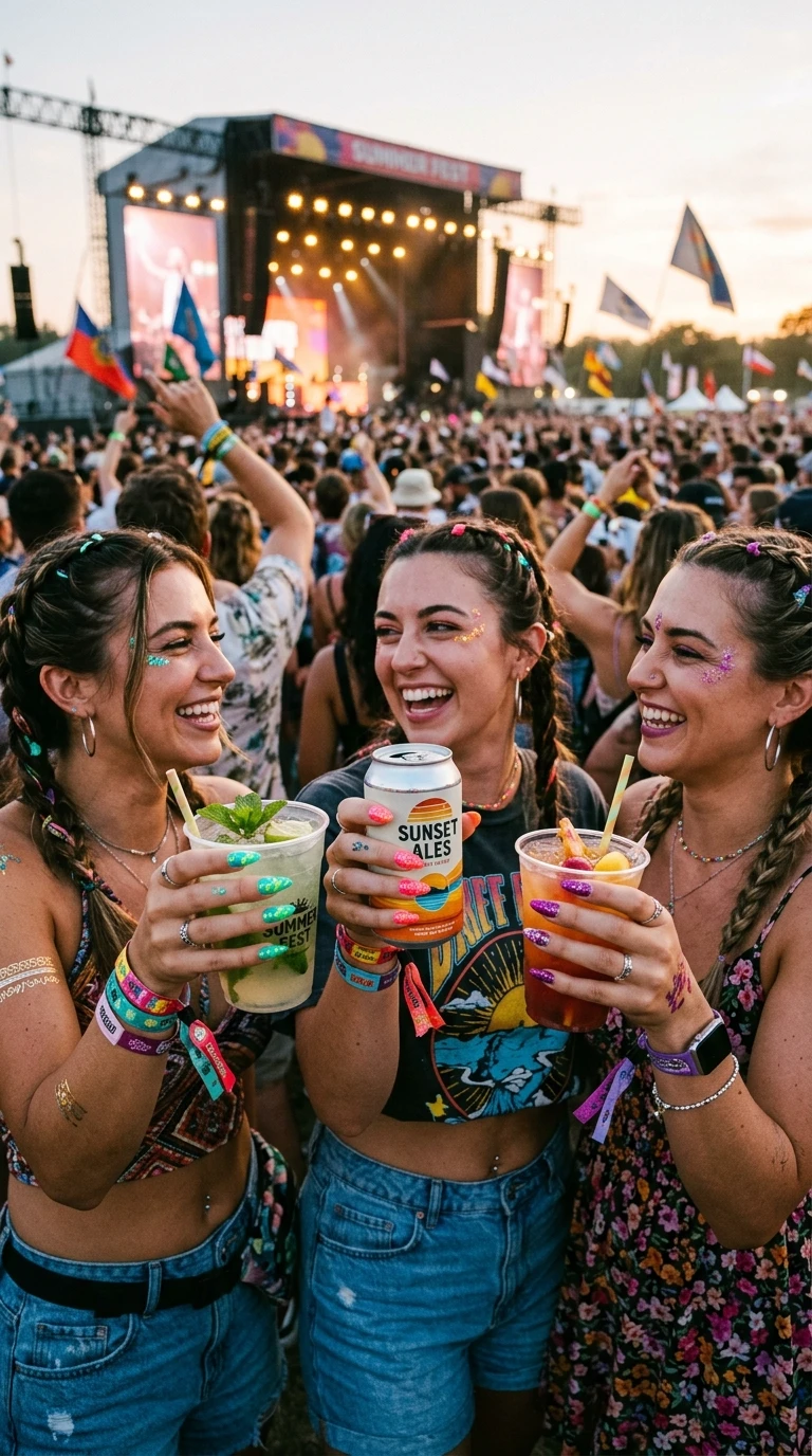 lollapalooza nails - Friends holding drinks at concert