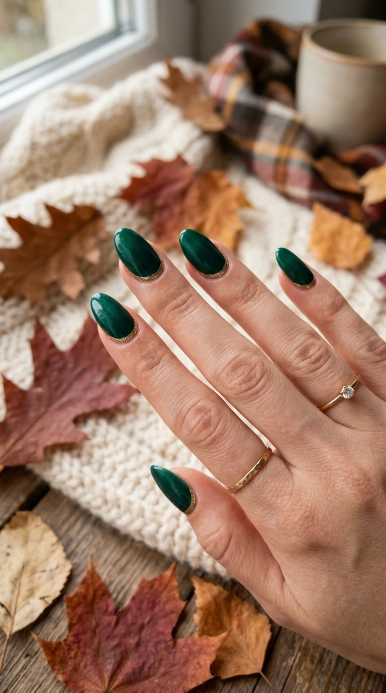fall nail designs - Gold foil cuticle line manicure