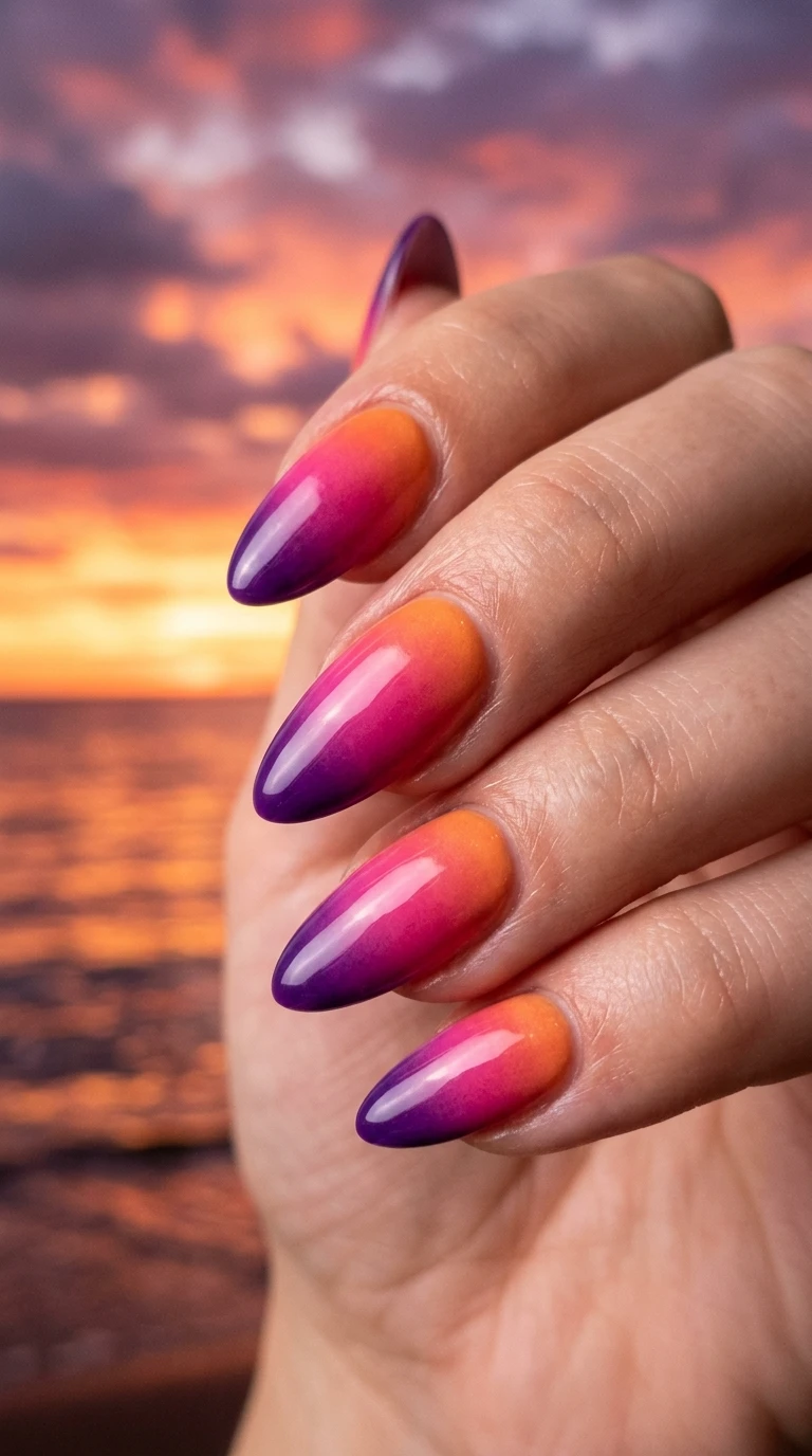 august nail ideas - Gradient nails in sunset colors