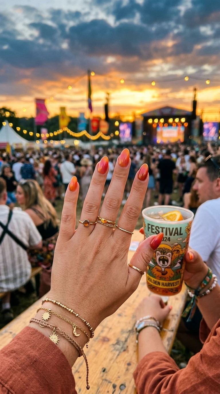 festival nails - Gradient nails in warm tones