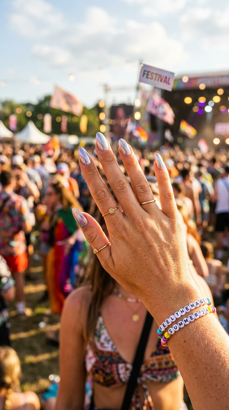 lollapalooza nails - Hand catching sunlight